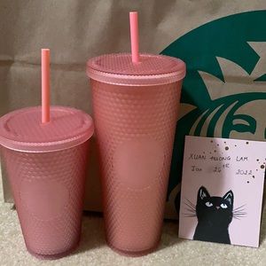 Set of 2 : Grande and Venti Soft Pink Lemonade Studded Starbucks Cups